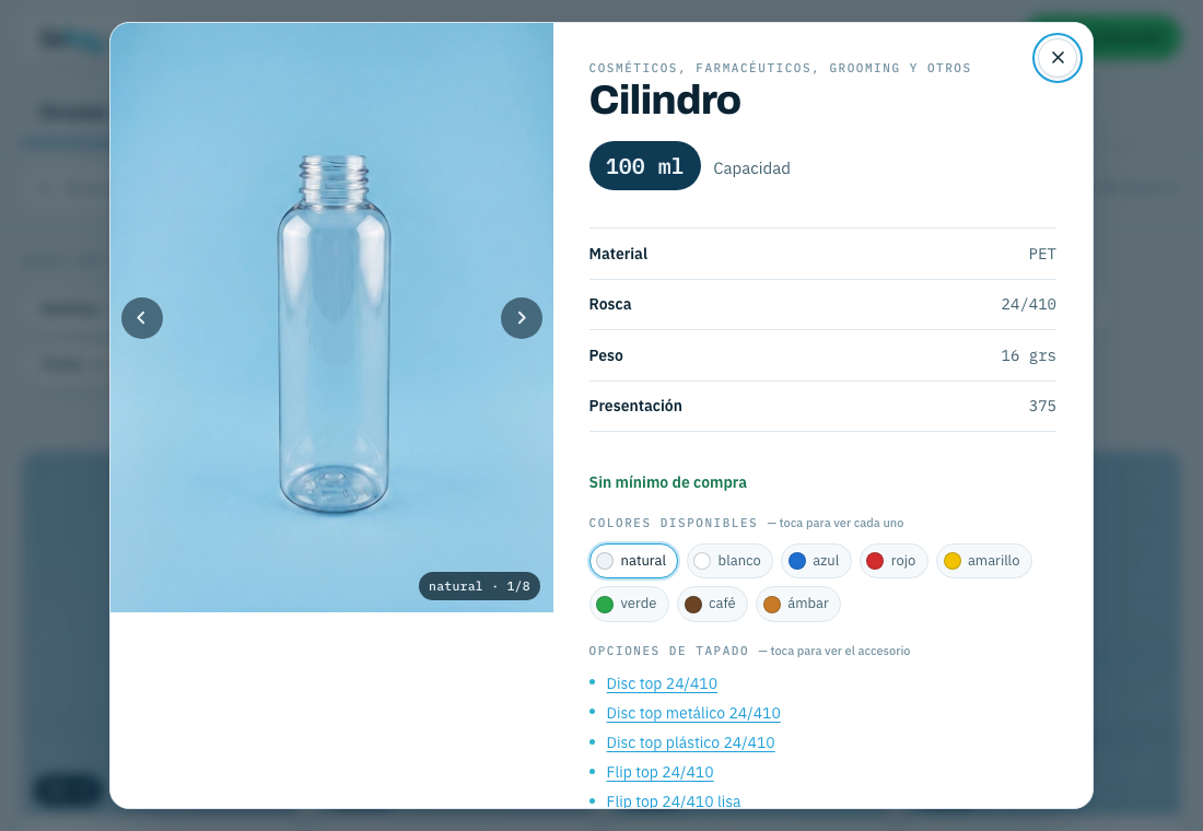 Ficha con los detalles del producto