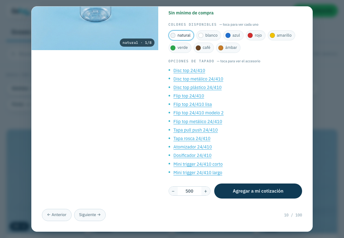 Elegir la cantidad y agregar a la cotización